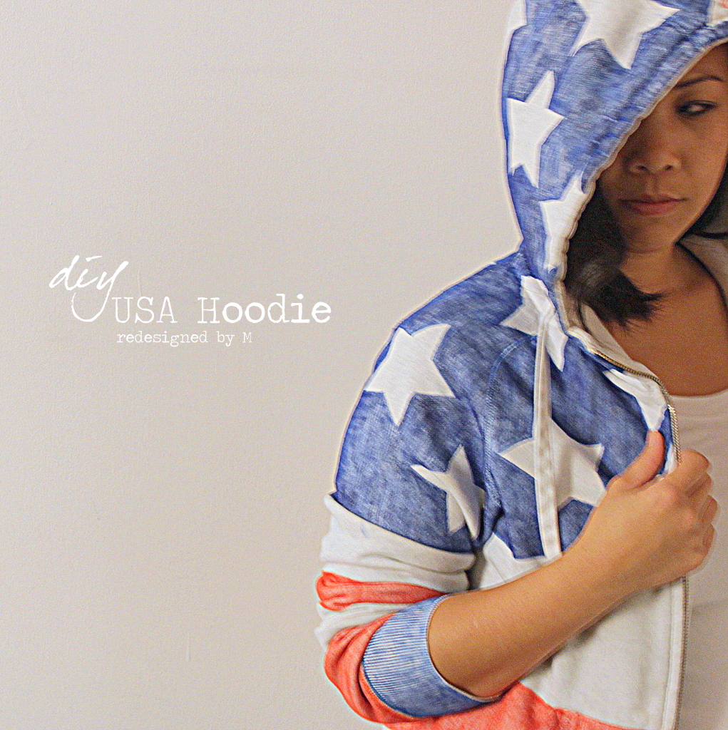 Old hoodie upcycled into wearable American flag | Redesigned By M